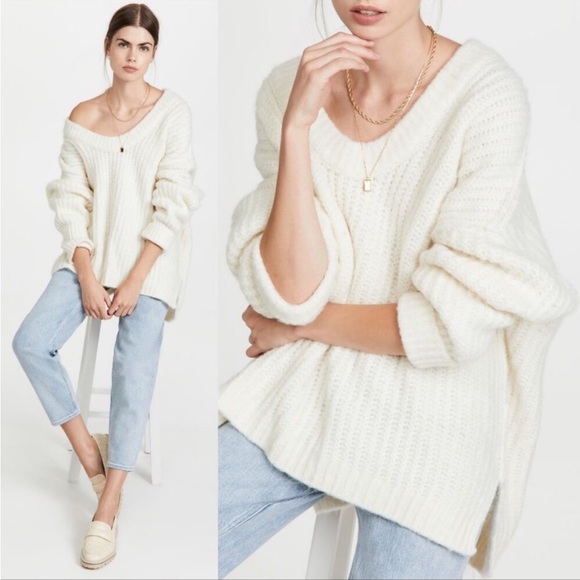 FREE PEOPLE Blue Bell sweater cream white off shoulder knit oversize NWT… - Picture 3 of 12